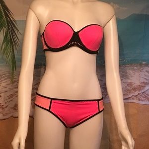 Victoria Secret hot pink patchwork bikini top is 36C bottom is M